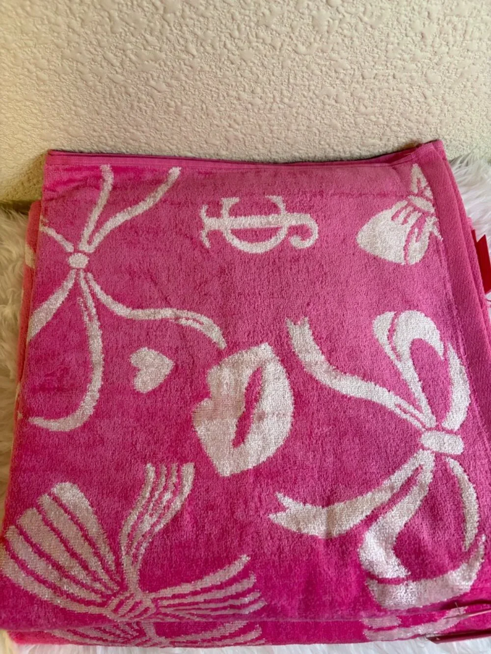Juicy Couture Love Juicy Pink Bow Lip Print Heart Bath Hand Towel Set 4PC NWT
